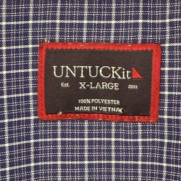 UNTUCKit Cinelli Shirt Mens XL Blue Plaid Short Sleeve Button Close Casual Comfy - Picture 2 of 8